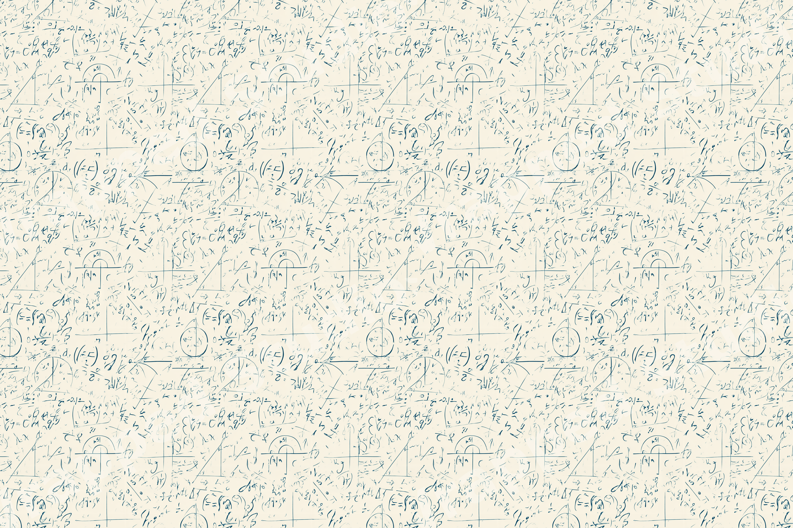 Seamless science pattern featuring hand-drawn math equations and physics formulas on a cream background.