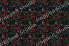 Vintage botanical design with dark red flowers and winter berries on a moody forest green background.