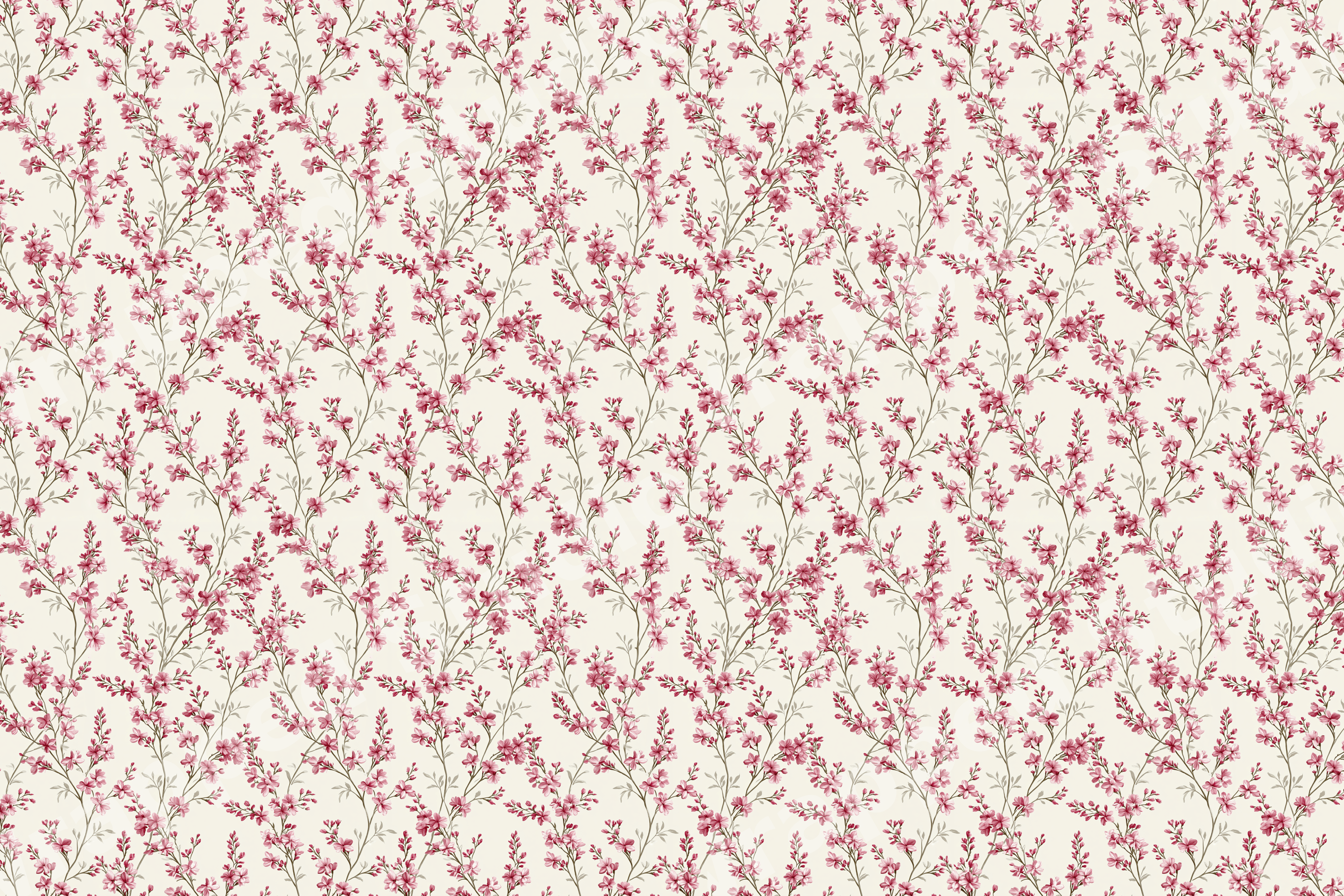 Delicate pink floral pattern with vintage botanical wildflowers on a soft cream background.