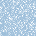 Modern abstract print with white brushstroke dots on a light blue background.