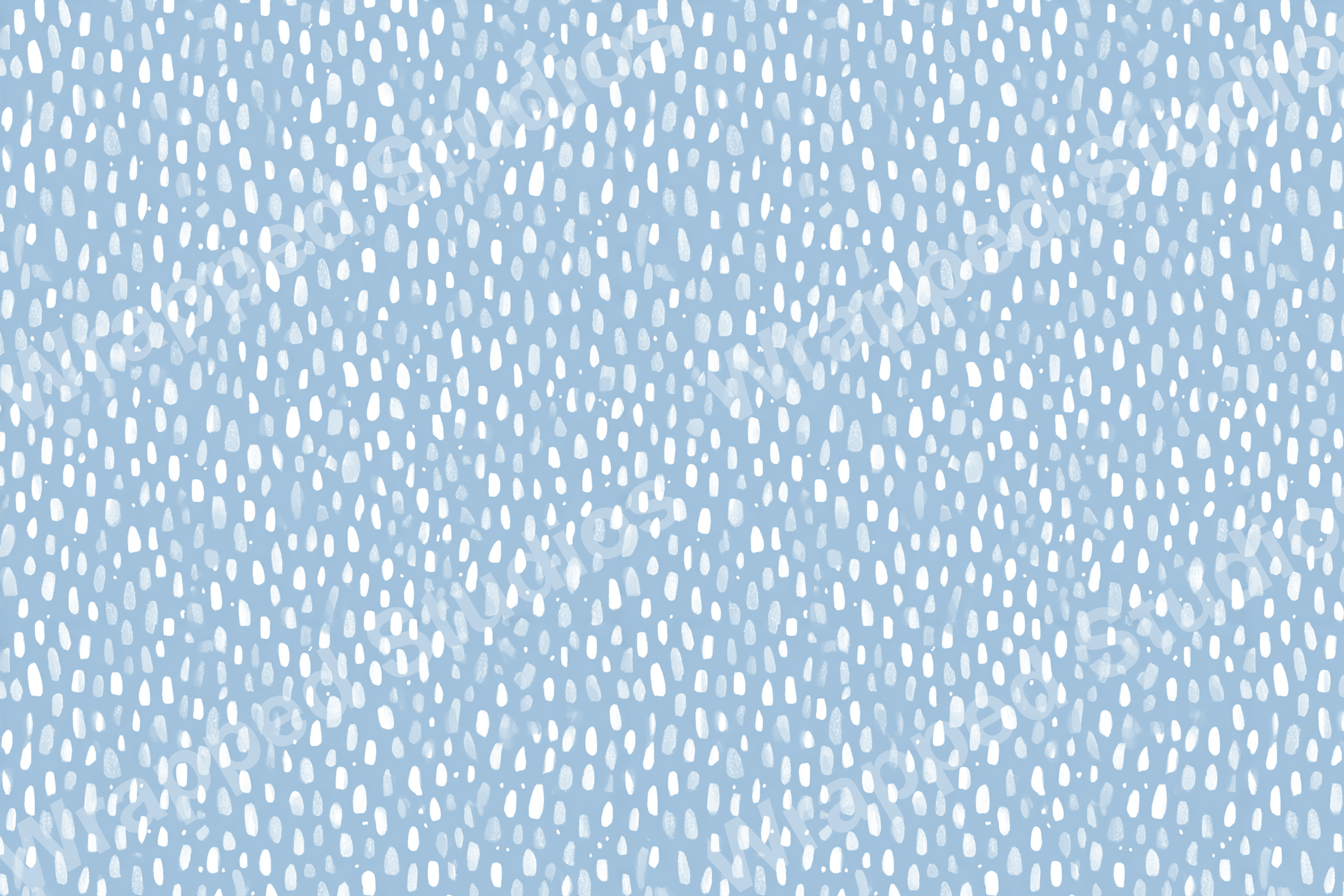 White raindrop shapes on a periwinkle blue backdrop create a modern abstract pattern.