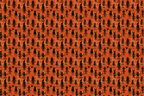 Spooky Halloween pattern featuring hand-drawn black gothic monsters on a textured orange background.