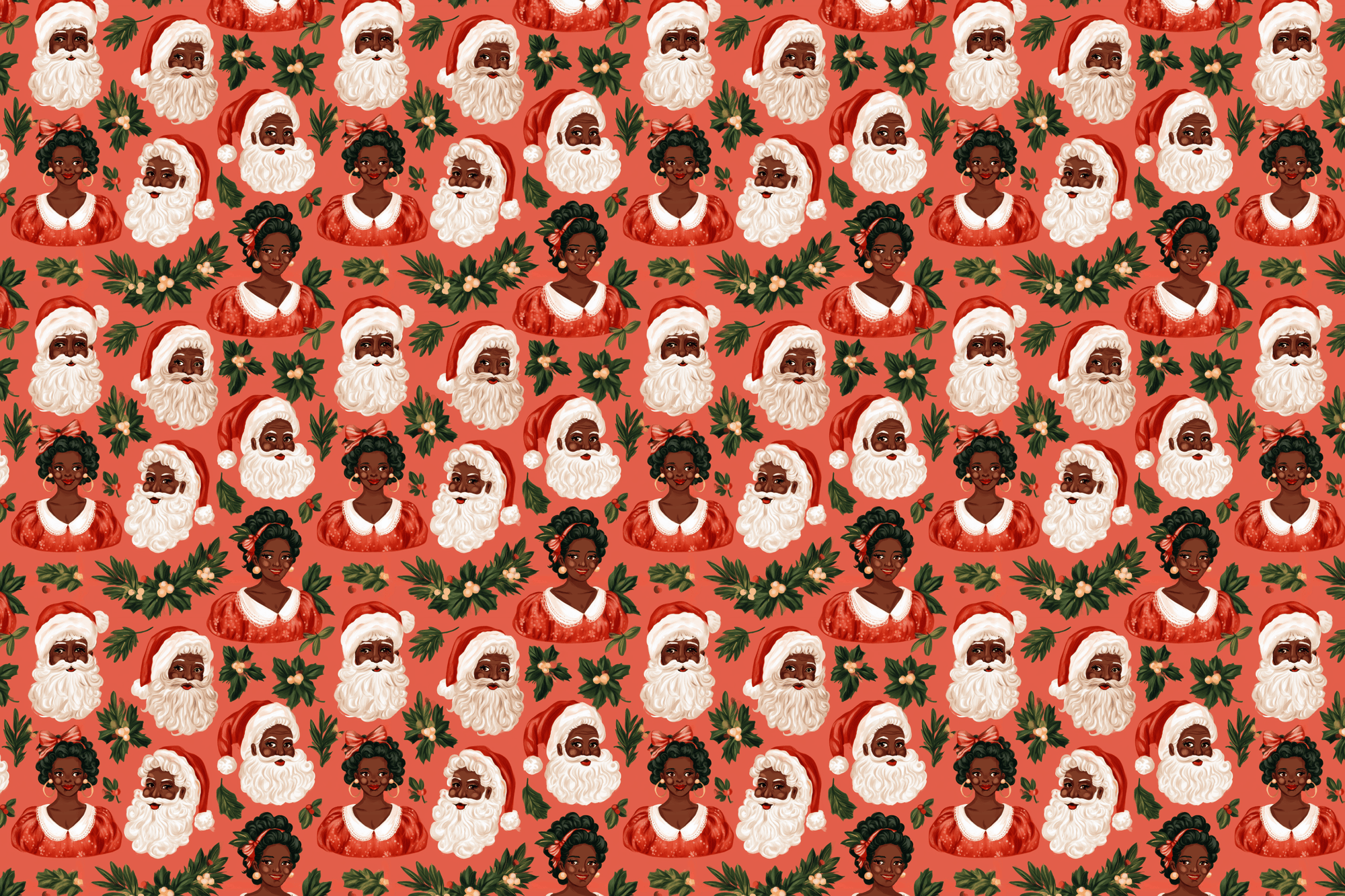 Mistletoe Melodrama: Black Santa Wrapping Paper