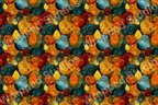 Abstract watercolor pattern with shapes of circles and raindrops in warm and cool earthy colors.
