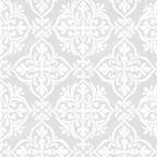 Elegant grey and white seamless damask pattern featuring vintage floral medallions.