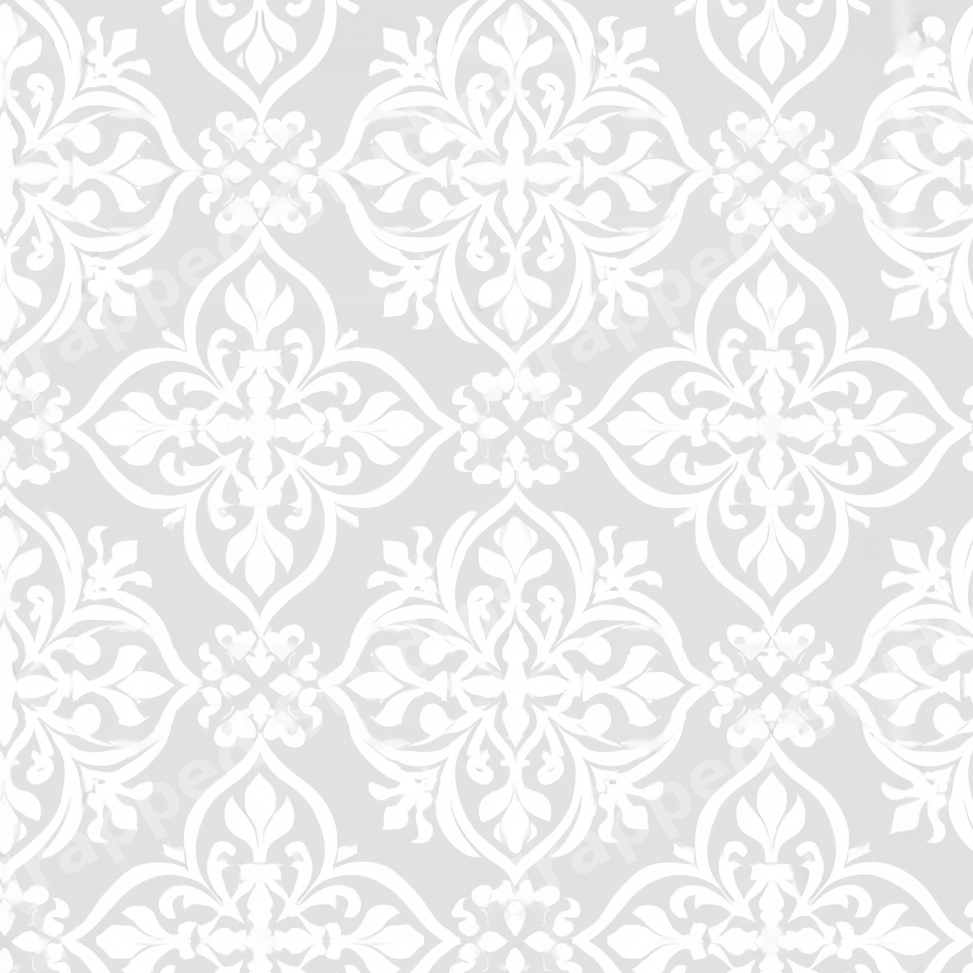 Elegant grey and white seamless damask pattern featuring vintage floral medallions.