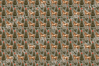 Vintage equestrian Christmas pattern with golden horses and decorated pine trees on a sage green background.