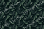 Abstract botanical pattern with overlapping textured ribbons in muted shades of green.