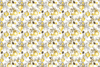 Elegant vintage Christmas pattern with gold ornaments and sketched pine branches on a white background.
