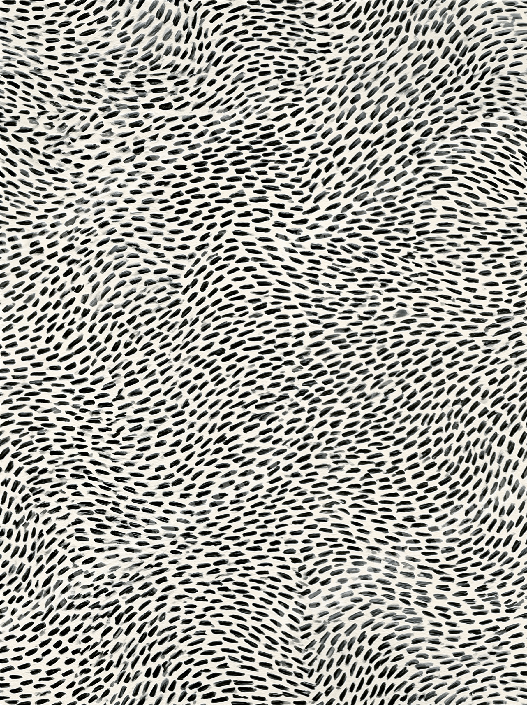Minimalist black and white hand-painted dash pattern with organic textured brushstrokes on a cream background.
