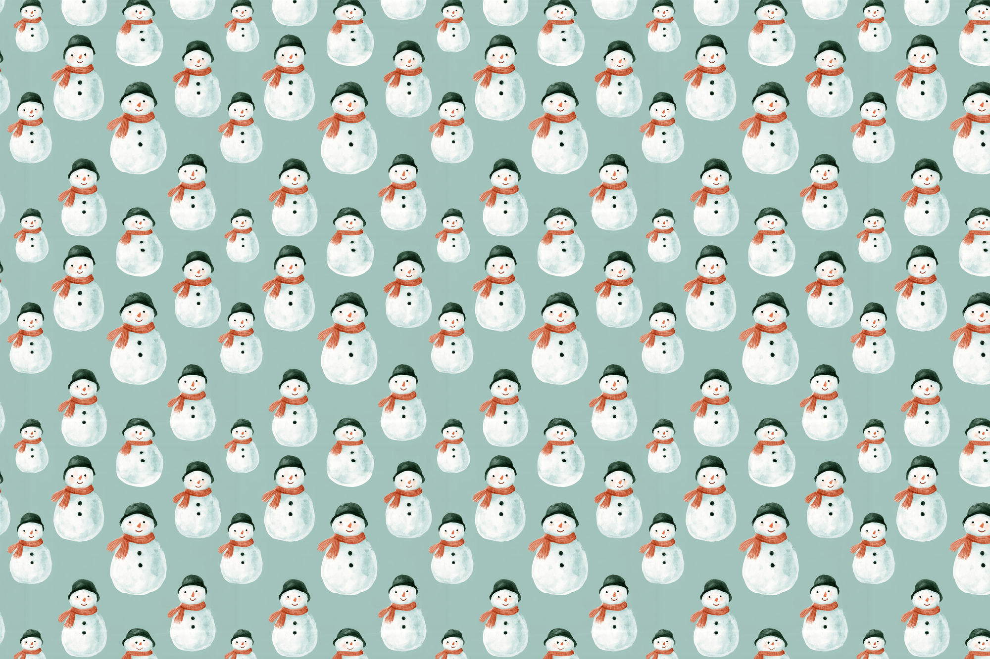 Smiling Snowmen: Watercolor Christmas Wrapping Paper