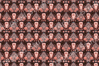 Boho southwestern pattern featuring bull skulls, pink roses, and geometric motifs on dark brown.