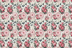 Boho floral pattern featuring pink roses, dreamcatchers, and soft feathers in a vintage botanical style.