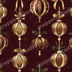 Elegant vintage Christmas pattern featuring gold ornaments on a deep burgundy background.