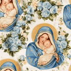 Vintage Madonna and child seamless floral pattern with blue roses.