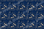 Elegant graduation pattern with hand-drawn gold caps, scrolls, and congrats text on a navy blue background.