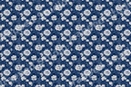 Elegant vintage botanical floral pattern featuring white peonies on a seamless navy blue background.