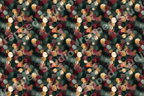 Moody vintage botanical pattern with gold and burgundy watercolor leaves on a dark green background.