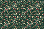 Elegant botanical pattern with holly leaves and berries on a deep green background.