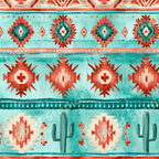 Watercolor southwest geometric pattern featuring teal and terracotta desert cacti motifs.