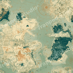 Vintage fantasy map seamless pattern with cream continents, teal oceans, and antique cartography details.