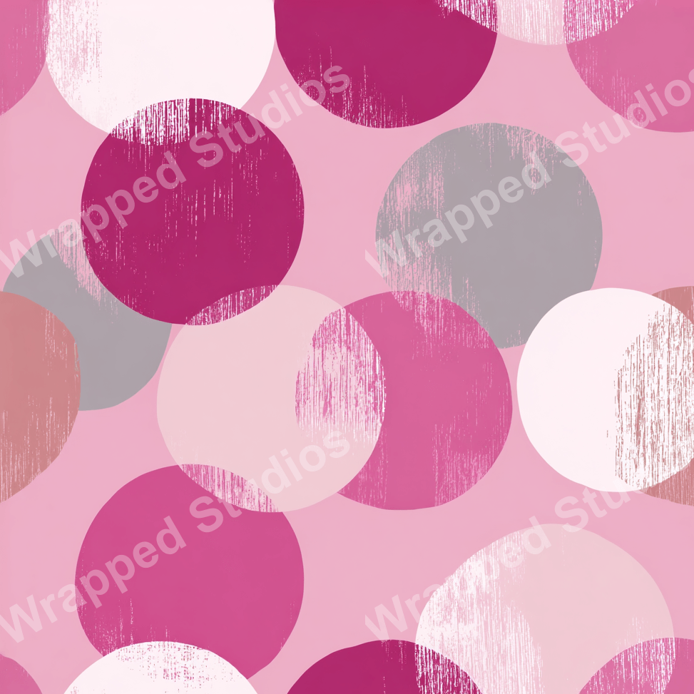 Abstract geometric pattern with overlapping distressed circles in shades of pink and gray.
