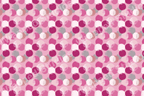 Overlapping circles create a modern geometric pattern in shades of pink, magenta, white, and gray.