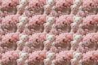 Seamless teddy bear and pink cherry blossom floral pattern in a soft pastel aesthetic.