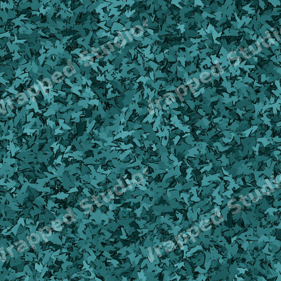 Modern abstract print with a textured speckled pattern in shades of teal, turquoise, and dark green.