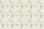 Vintage gothic pattern featuring sepia angels and crucifixes on a cream damask background.