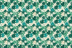 Seamless floral pattern with teal, green, and cream flowers on an ivory background.