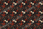Vintage botanical floral pattern with dark red and cream peonies on a moody navy background.