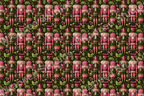Festive nutcracker pattern with pink and green floral accents on a black background.