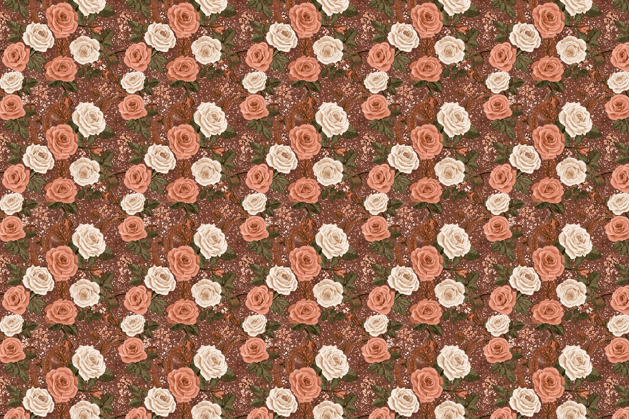 Rust Red Roses: Antique Floral Wrapping Paper
