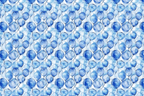 Seamless balloon pattern with transparent blue watercolor effect.