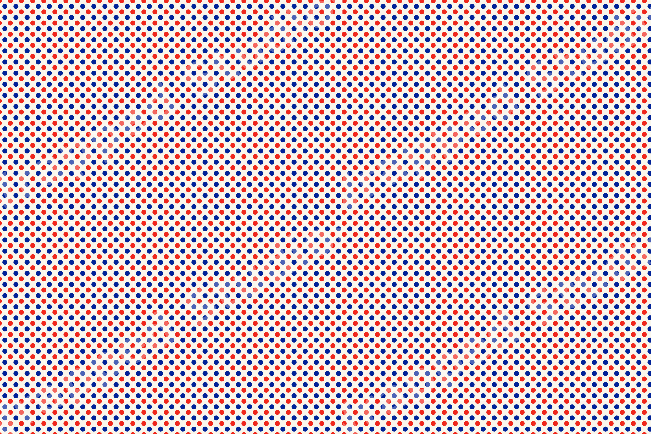 Classic geometric pattern featuring tiny red and blue polka dots on a white background.