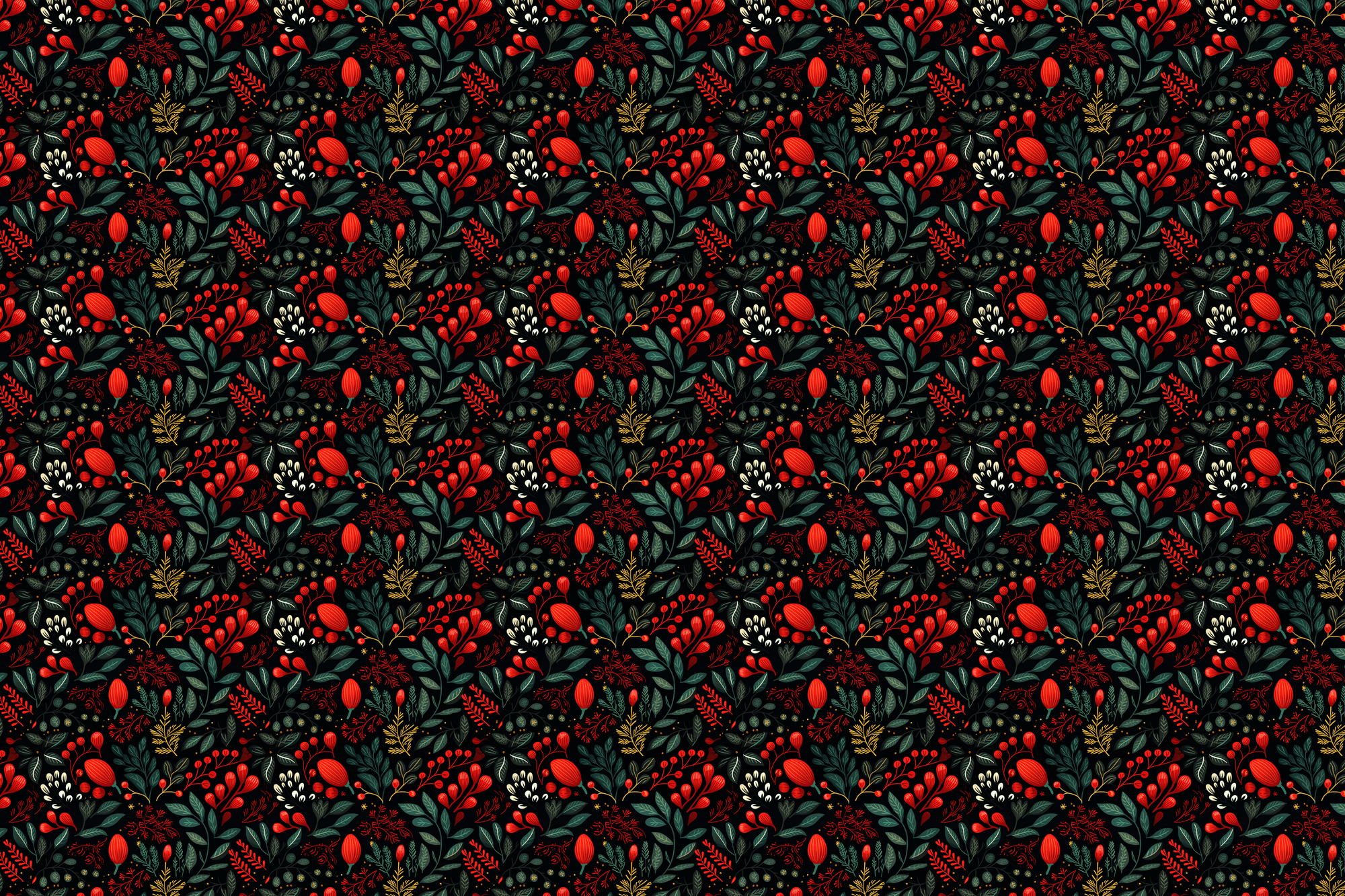 Crimson Flora: Modern Christmas Wrapping Paper