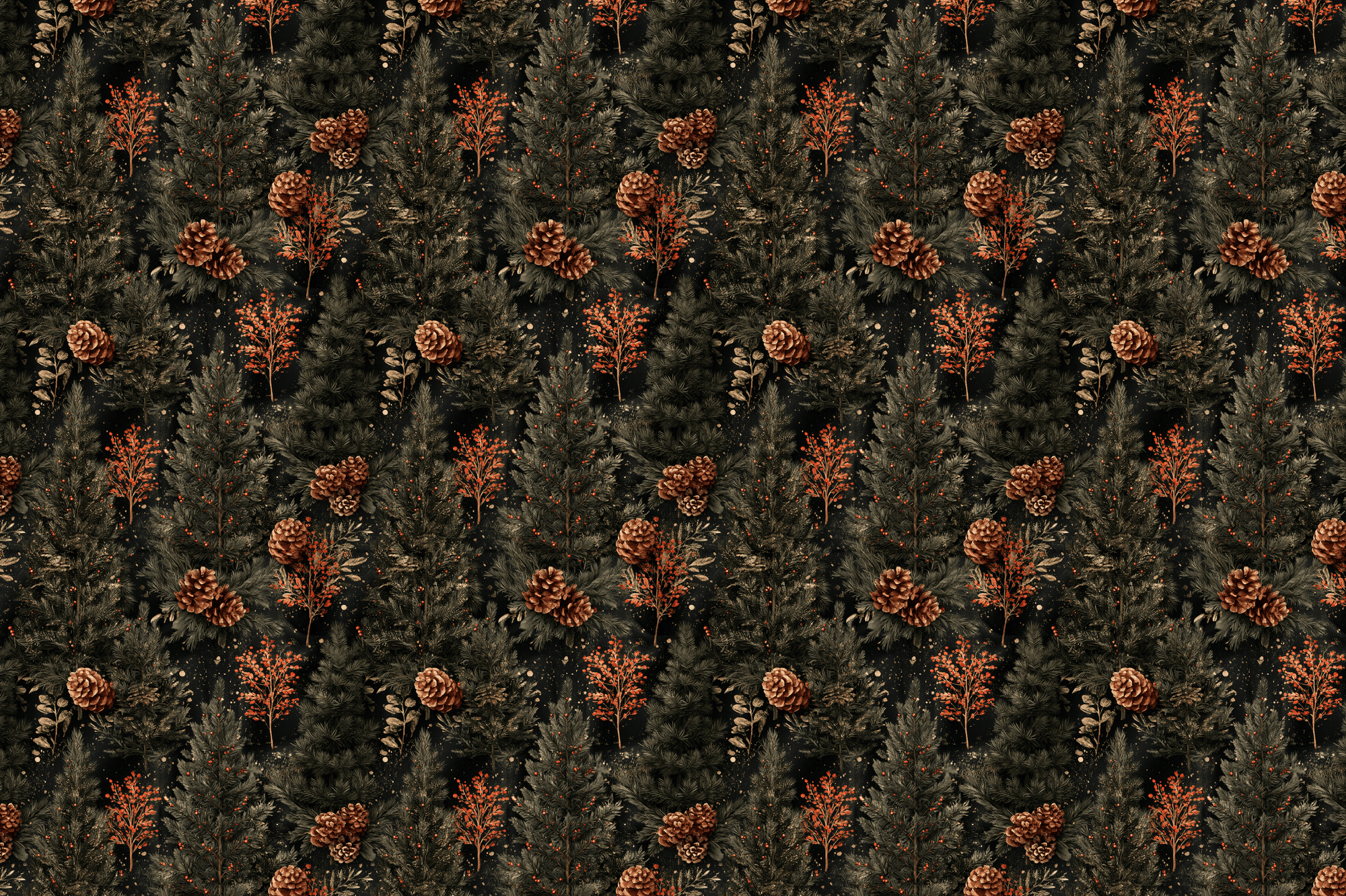 Rustic Woodsman: Dark Pine Christmas Wrapping Paper (large pattern)