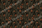 Vintage winter botanical pattern with dark green pine trees, rustic pinecones, and red berries.