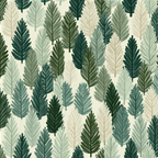 Seamless forest pattern with hand-painted sage, cream, and forest green leaves in a vintage botanical design.