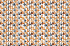 Retro watercolor electric guitar pattern featuring blue and orange musical instruments on white.