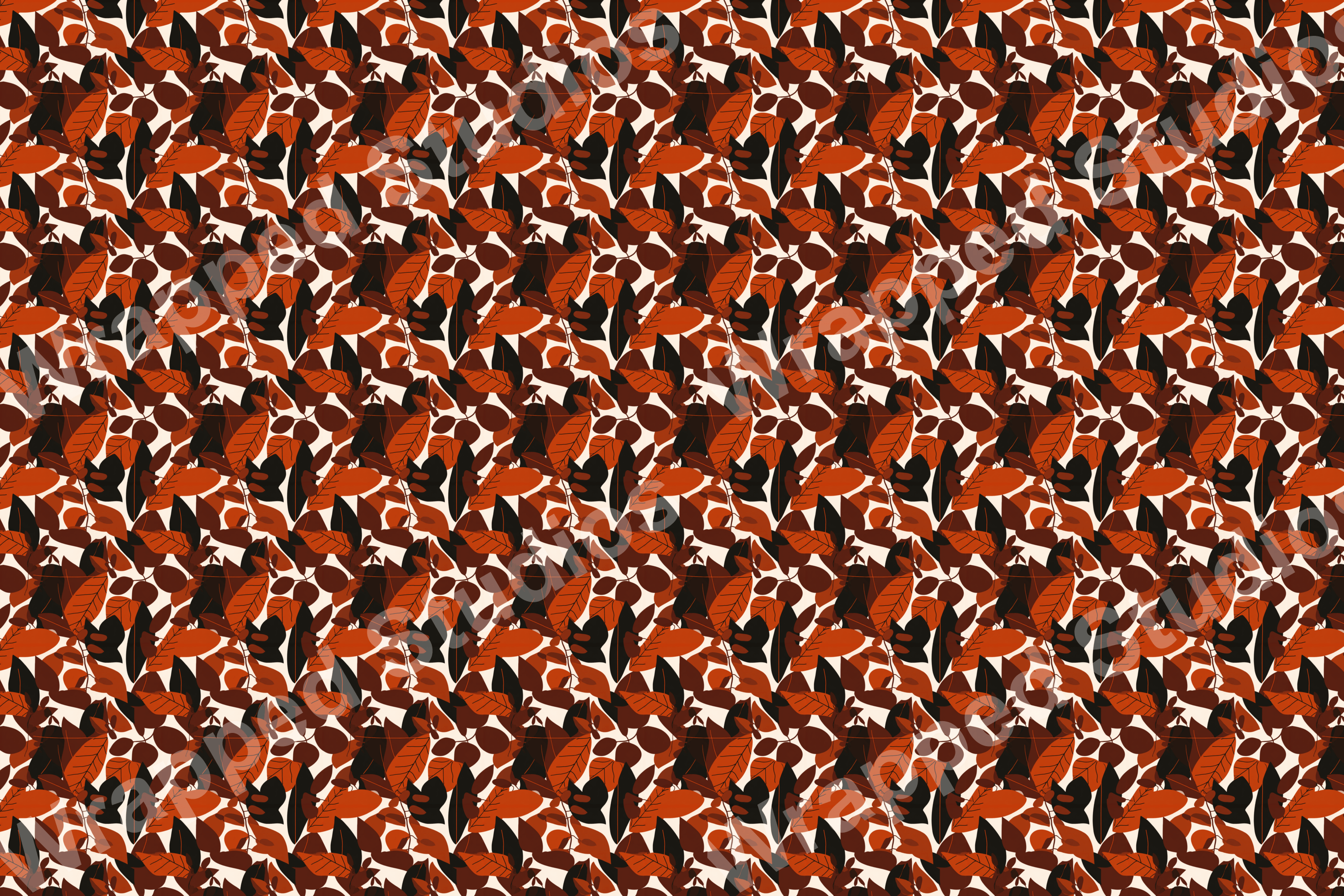 Seamless leaf pattern in shades of brown and orange creates a modern botanical print.