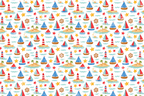 Playful watercolor nautical pattern featuring sailboats, lighthouses, and tropical islands on white.