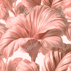 Elegant floral pattern with large textured blush pink hibiscus flowers in an elegant vintage botanical design.