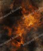 Abstract pattern with dynamic textures in fiery orange and dark, smoky grays.