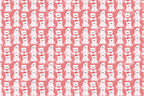 Cute polar bear pattern with white cartoon bears and red bows on a pink polka dot background.