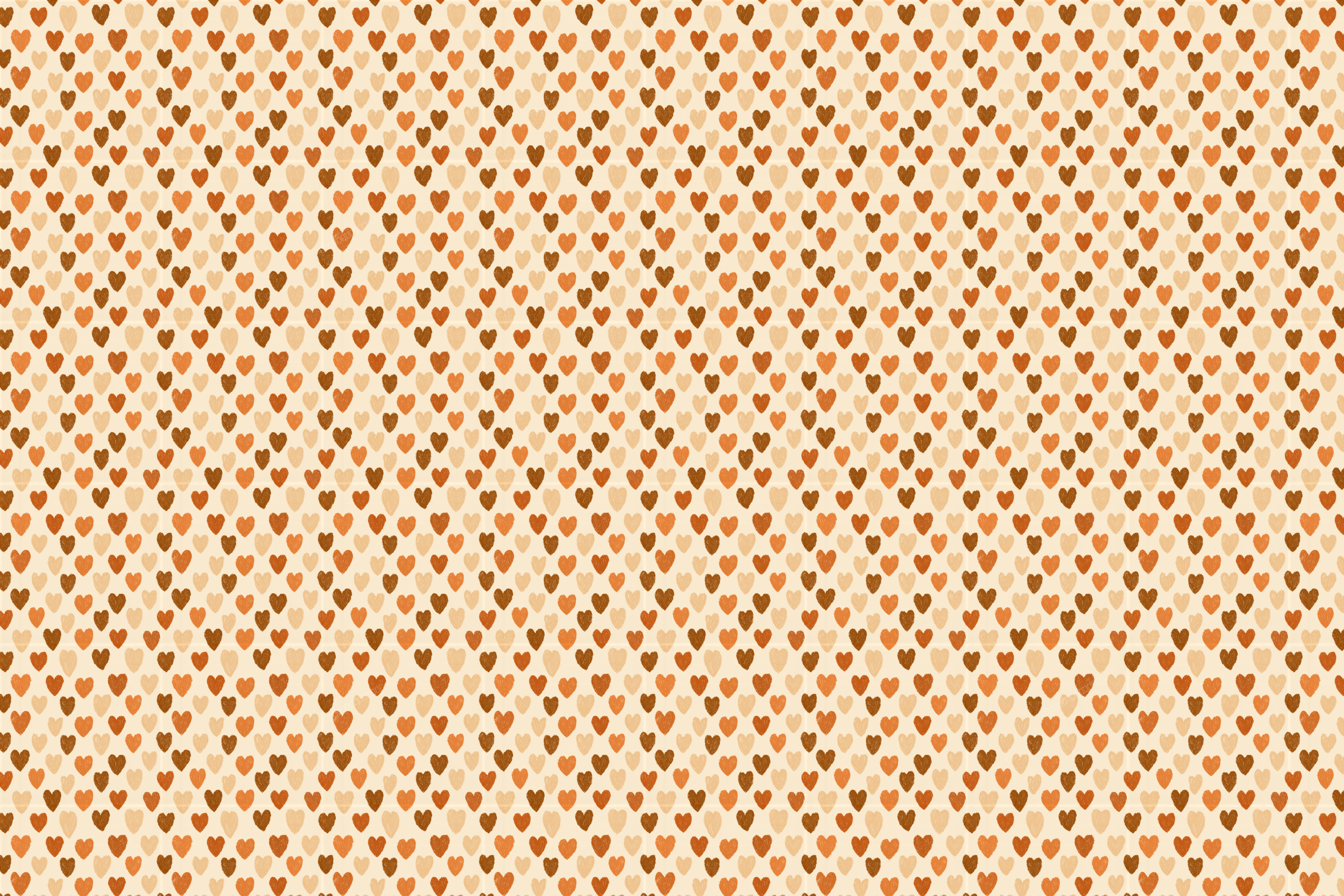 Boho heart pattern with hand-drawn mini hearts in neutral terracotta, brown, and cream colors.