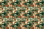 Vintage Christmas pattern featuring a festive Santa Claus in teal and red tones with a classic holiday aesthetic.