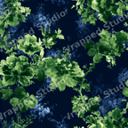 Moody vintage botanical design with painterly green flowers on a seamless dark navy blue background.