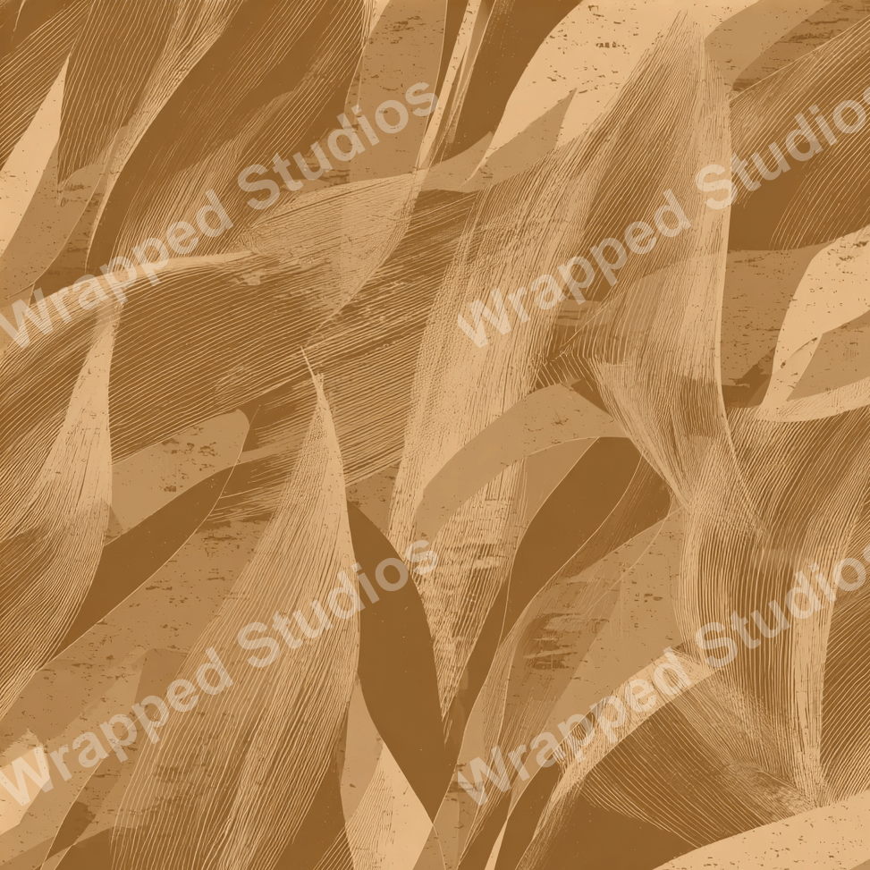Abstract golden-brown pattern featuring curved, flowing shapes with textured line details.